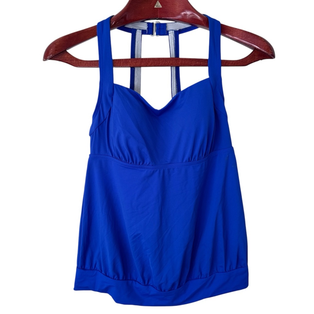 Lands' End Swim Top Royal Blue Tankini Square Neck Solid Built In Bra
